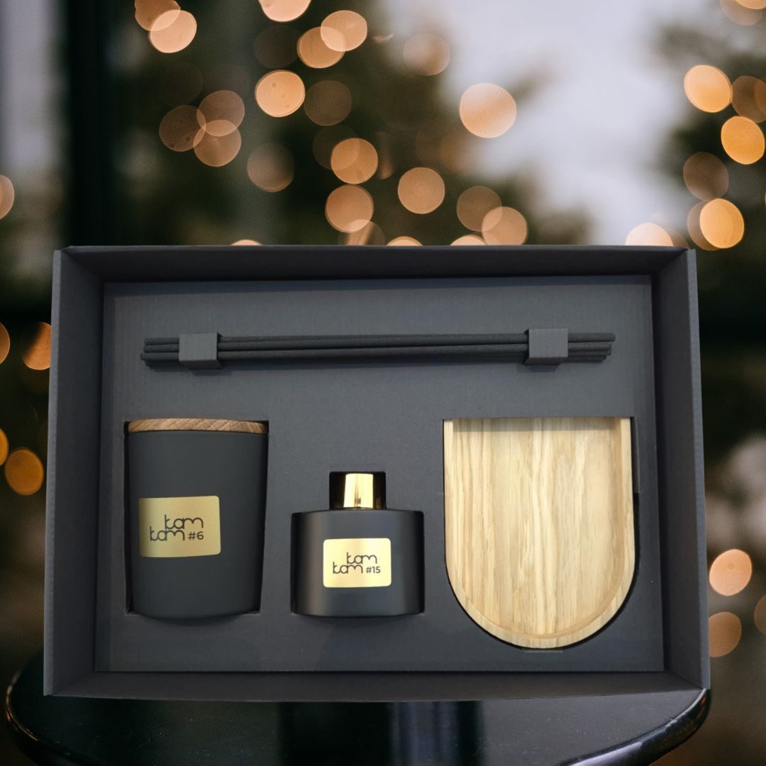 Dovanų rinkinys su mediniu padėkliuku